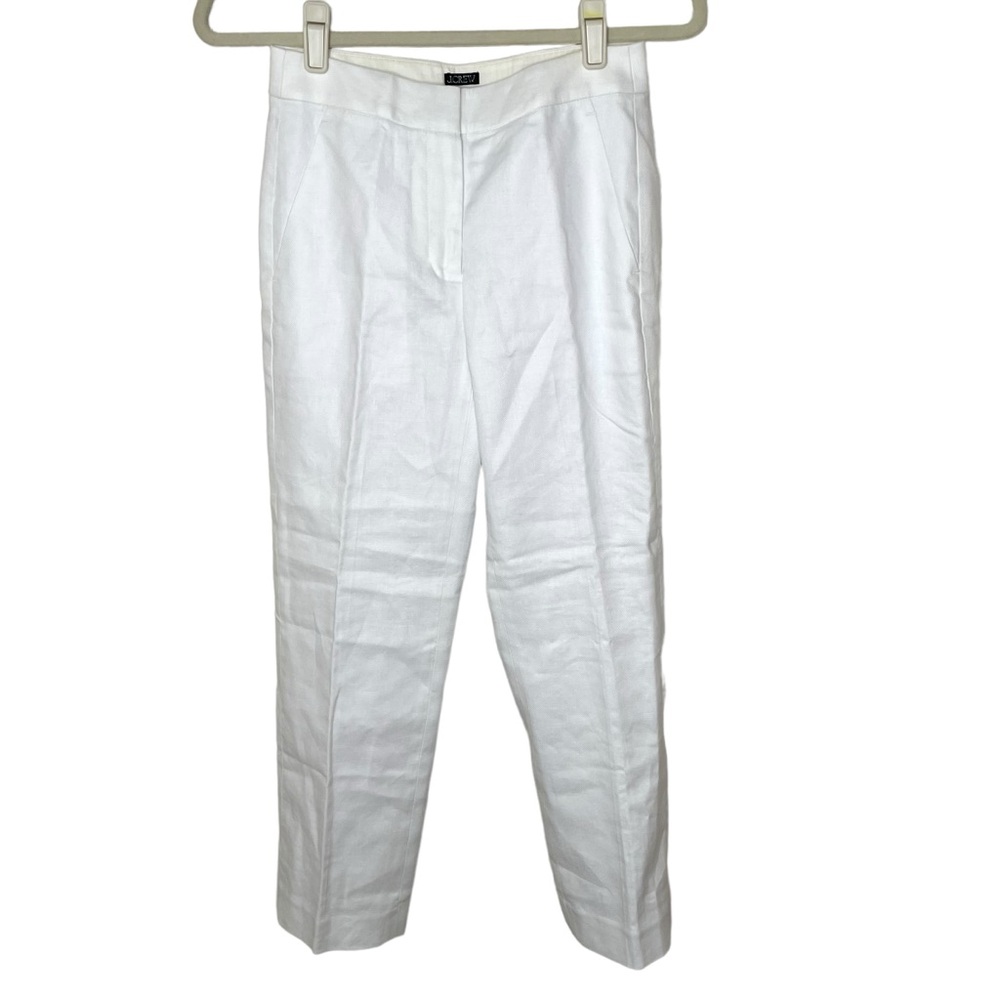 NEW WITH TAGS J. Crew White Kate Straight Leg Stretch Linen Blend Pants Petite 0 - Picture 4 of 8